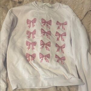 White Sweatshirt with Pink Bow Design